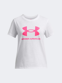 Under Armour Big Logo Boys Lifestyle T-Shirt White/Pink