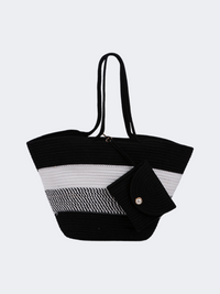 Oil And Gaz Functional Women Ribbed Beach Bag  Black/White