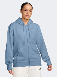 Nike Studio Fleece Lightweight Full Zip Women Lifestyle Hoody Work Blue/Sail