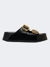 Ateneo Leather Women Beach Slippers Black Snake