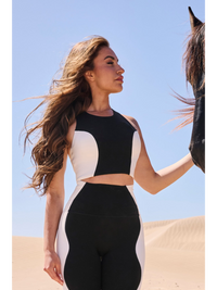 Wiskii Color-Block Racerback Sports Women Sportswear Bra Black Ivory