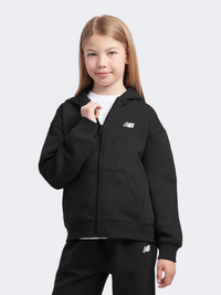 New Balance Brush Back Small Logo Full Zip Kids-Girls Lifestyle Hoody Black