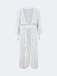 Oil And Gaz Embroidered Women Beach Coverup Ls White