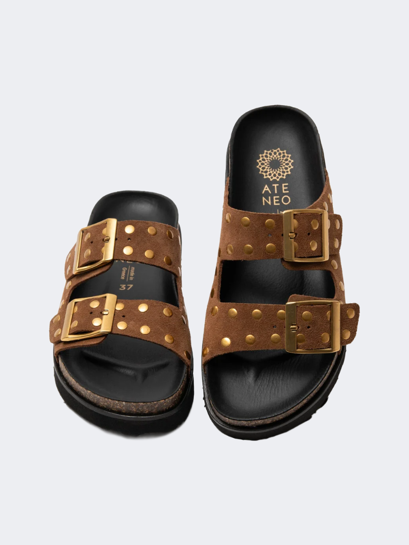 Ateneo Leather Women Beach Slippers Brown