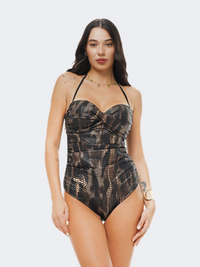 Blue Point Croco Effect Women Swim Monokini Brown