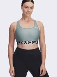 Under Armour Heatgear Mid Branded Women Training Bra Silica Green/White