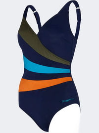 Zoggs Mandira Wrap Panel Classic Back Women Swimming Monokini Navy