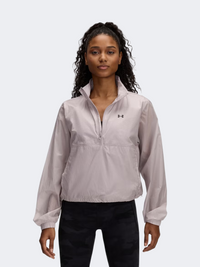Under Armour Rival Woven Half Zip Women Lifestyle Long Sleeve Grey Dawn/Black