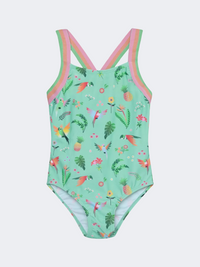 Color Kids Elastic Straps Aop Girl Swim Monokini Cabbage Green