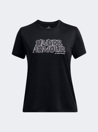 Under Armour Tec Wordmark Girls Training T-Shirt Black/Castlerock/White