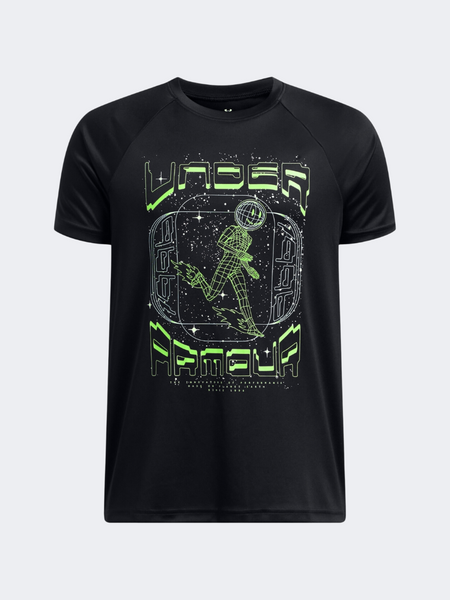 Under Armour Tech Game Day Boys Training T-Shirt Black/Cyber Green