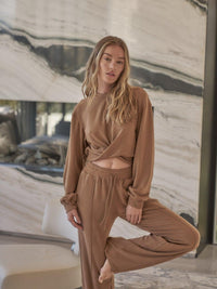 Wiskii Twist Top Women Sportswear Long Sleeve Tobacco