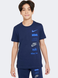 Nike Sportswear Logo Boys Lifestyle T-Shirt Midnight Navy