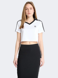Adidas Adicolor Football Jacquard V Neck Crop Women Original Polo Short Sleeve White