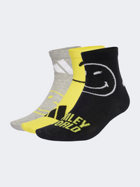 Adidas Smiley 3 Pairs Per Pack Unisex Sportswear Sock Grey/Yellow/Black