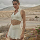 Wiskii V-Waist Laser Cut Tennis Women Sportswear Skirt Pure Vanilla