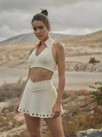Wiskii V-Waist Laser Cut Tennis Women Sportswear Skirt Pure Vanilla