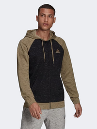 Adidas Essentials Melange Small Logo Men Lifestyle Hoody Black/Orbit Green