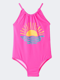 Hatley Sunrise Gather Front Girls Beach Monokini Pink/Yellow/Blue