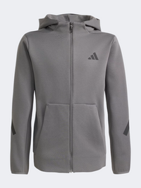 Adidas Z.N.E. Full Zip Kids-Boys Sportswear Hoody Grey Five/Black