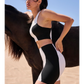 Wiskii High-Waisted Color-Block Women Sportswear Short Blackon Ivory