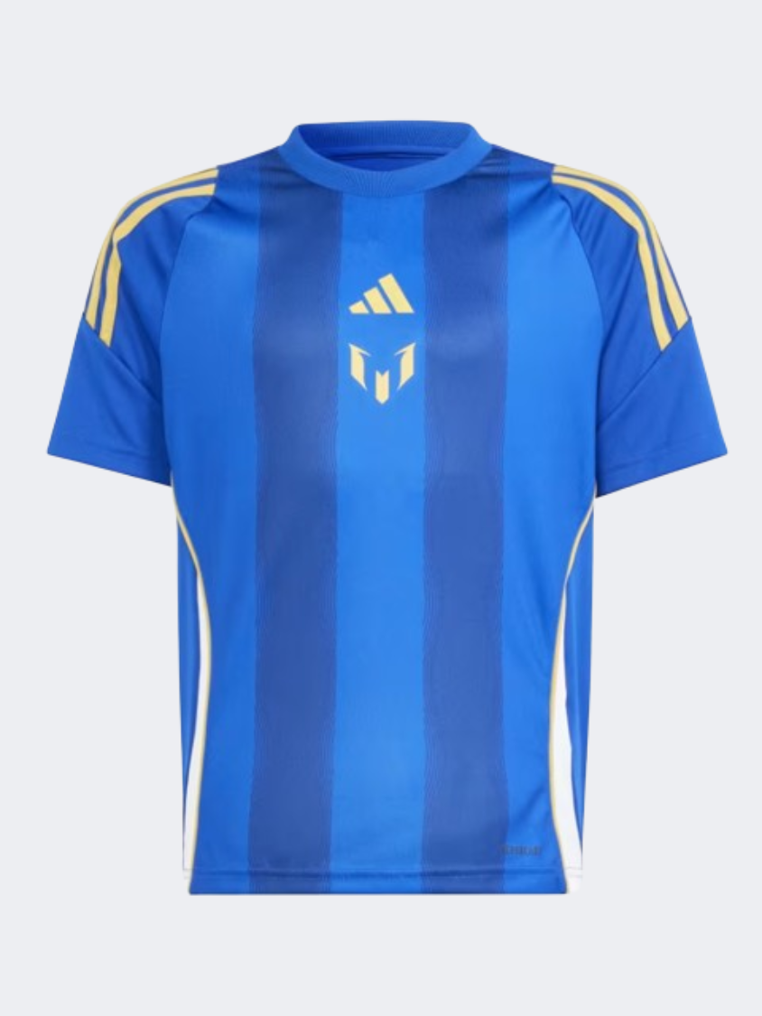 Adidas Pitch 2 Street Messi Kids Unisex Football T-Shirt Lucid Blue/Victory