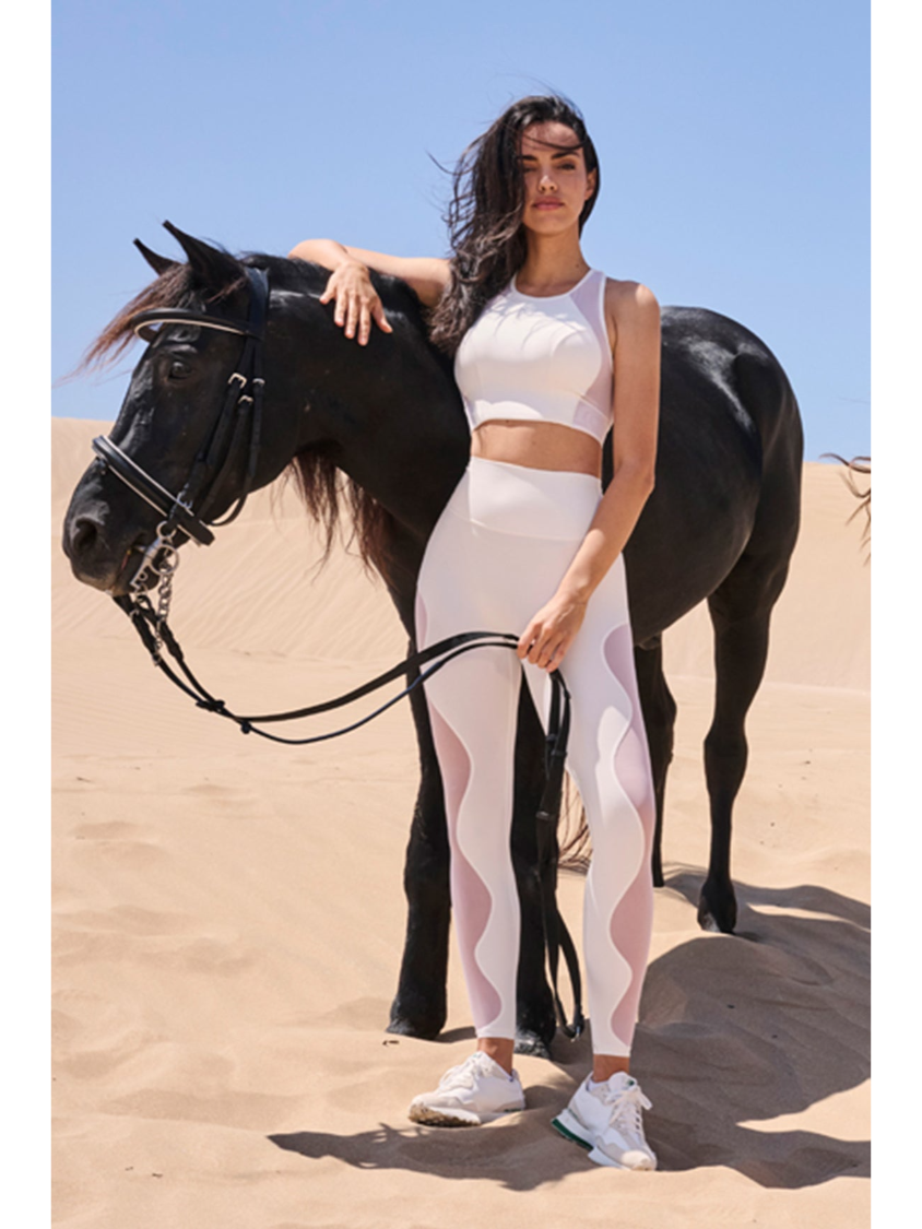Wiskii High-Waisted Mesh Breeze Women Sportswear Tight Ivory