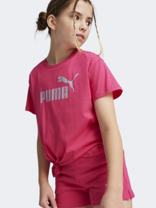 Puma Essential Plus Logo Knotted Girls Lifestyle T-Shirt Garnet Rose
