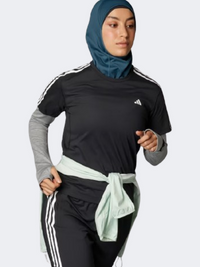 Adidas Own The Run Essential 3 Stripes Women Running T-Shirt Black/White