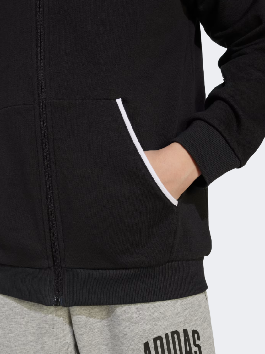 Adidas Seasonals Essentials Collegiate Typography Full-Zip Kids-Boys Sportswear Hoody Black/White