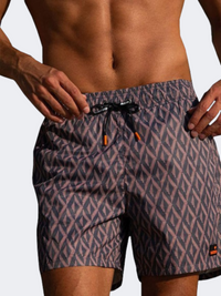 Blue Point Ethnic Fusion Men Beach Swim Short Grey Saumon