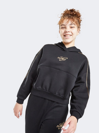 Nike Sportswear Club Fleece Boxy Girls Lifestyle Hoody Black/Metallic Gold