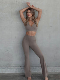 Wiskii High-Waist Flare Women Sportswear Tight Almond Butter