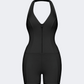 Wiskii Riviera Hourglass Zip Front Romper Women Sportswear Body Suit Black