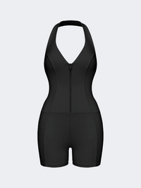 Wiskii Riviera Hourglass Zip Front Romper Women Sportswear Body Suit Black