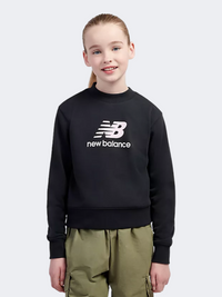 New Balance Stacked Logo Crew Kids-Girls Lifestyle Sweatshirt Black