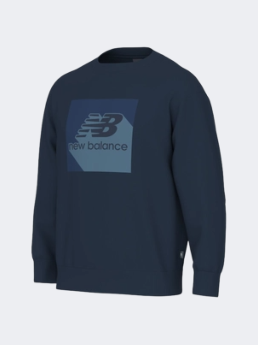 New Balance Boxed Stack Crew Men Lifestyle Sweatshirt Nb Navy