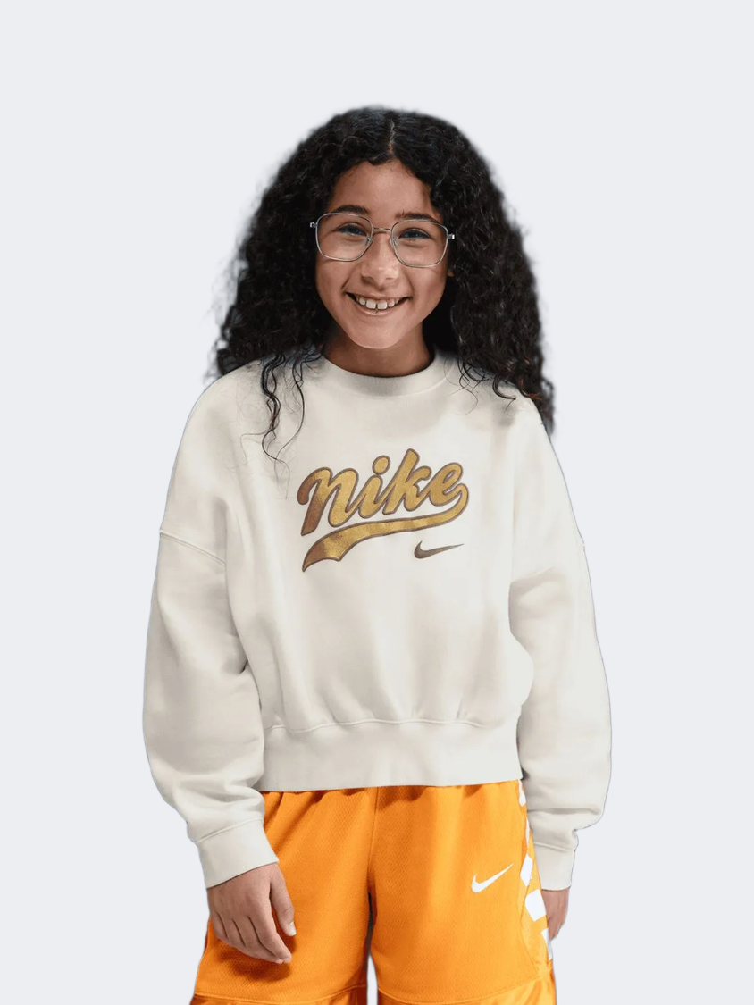 Nike Sportswear Trend Fleece Girls Lifestyle Long Sleeve Sail/Metallic Gold
