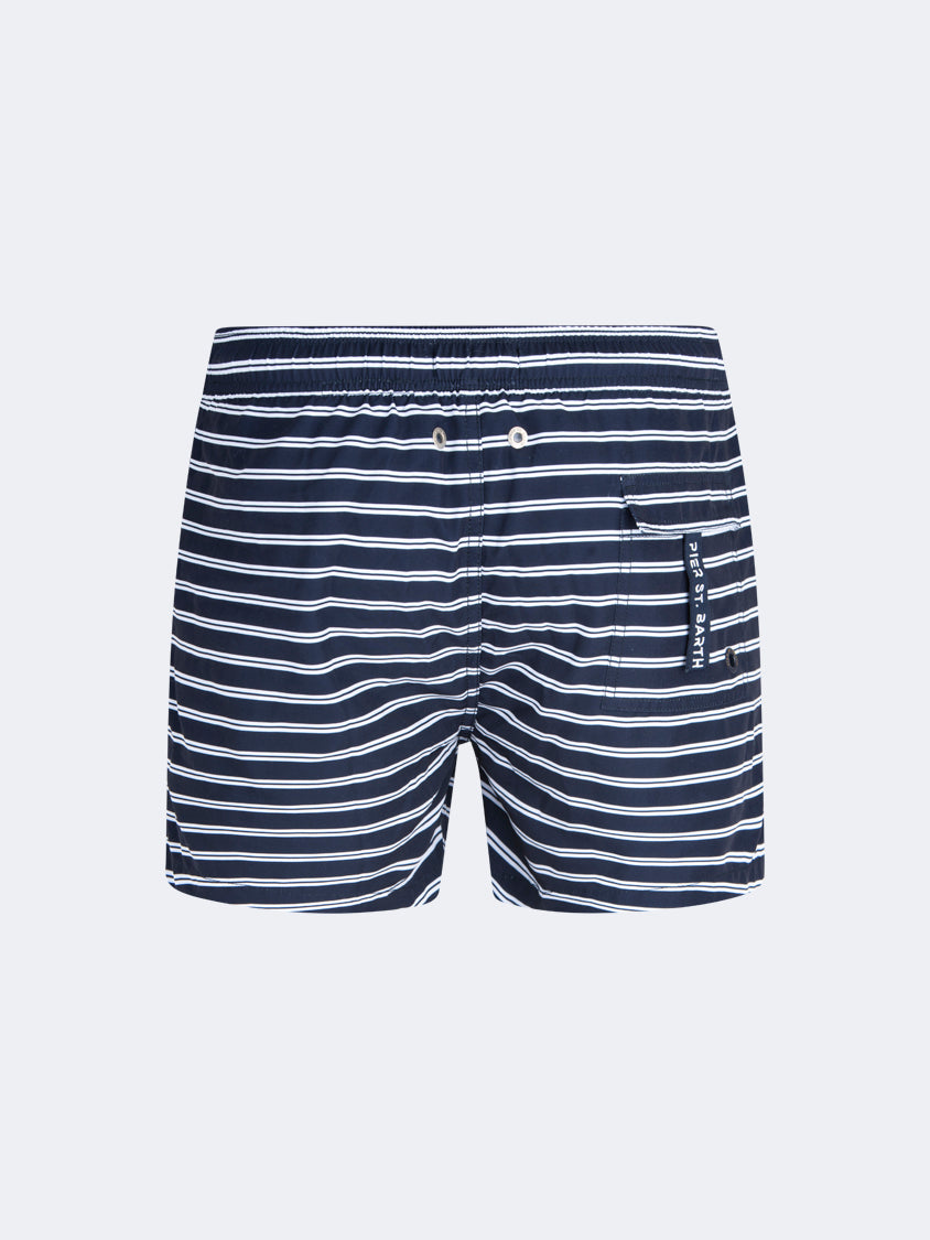 Pier St Barth Catamaran Men Beach Swim Short Navy/White