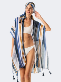 Amelie Women Beach Kimono White/Blue/Brown