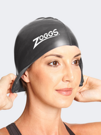 Zoggs Unisex Swimming Silicone Black Swim Cap