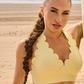 Wiskii V-Cut Scallop Halter Women Sportswear Bra Lemon