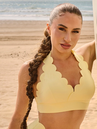 Wiskii V-Cut Scallop Halter Women Sportswear Bra Lemon