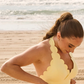 Wiskii V-Cut Scallop Halter Women Sportswear Bra Lemon