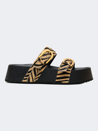 Ateneo Leather Women Beach Slippers Taupe Zebra