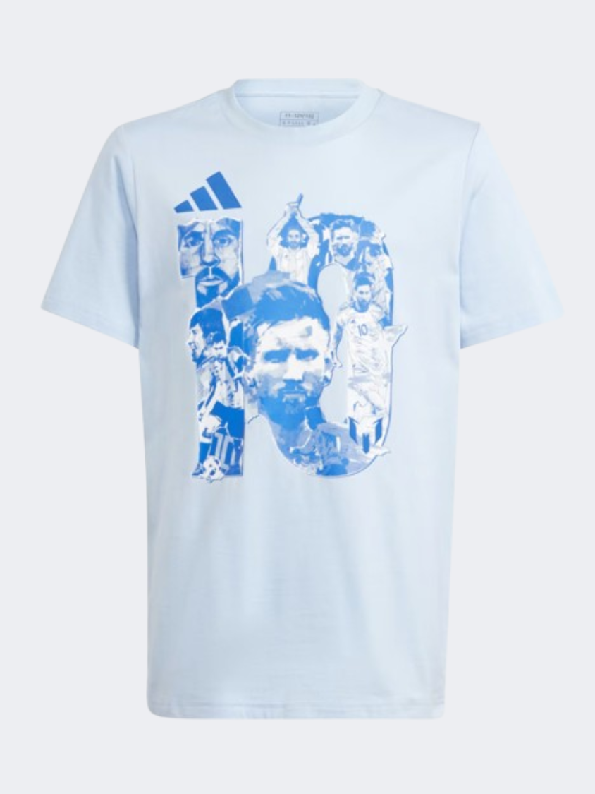 Adidas Messi Graphic Kids Boys Football T-Shirt Blue Dawn