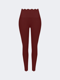 Wiskii High-Waist Scallop Scrunch Women Sportswear Tight Mulled Wine
