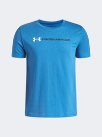 Under Armour Logo Wordmark Boys Lifestyle T-Shirt Aegean Blue/White