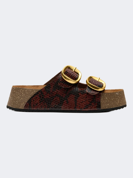 Ateneo Leather Women Beach Slippers Brown Snake