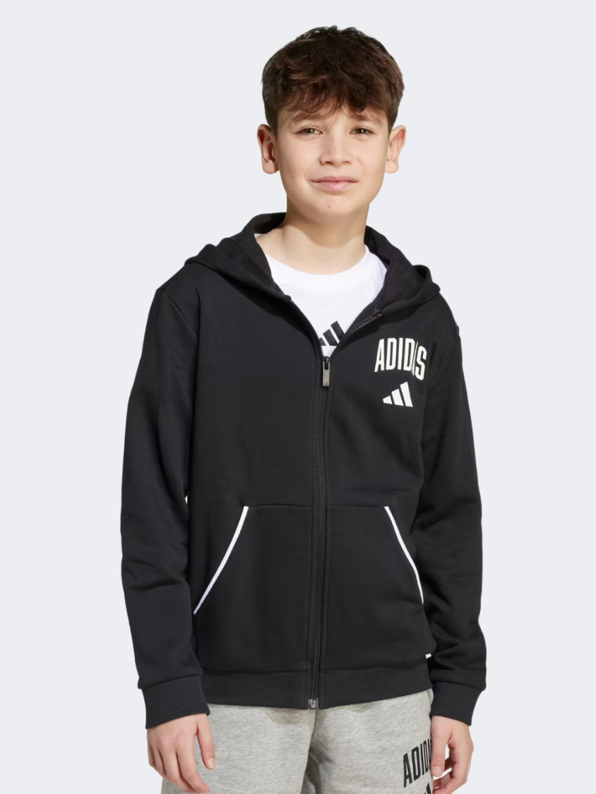 Adidas Seasonals Essentials Collegiate Typography Full-Zip Kids-Boys Sportswear Hoody Black/White
